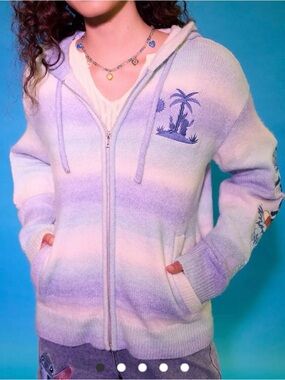 Her Universe Stitch Lavender & Cream Striped Zip Hoodie Cardigan